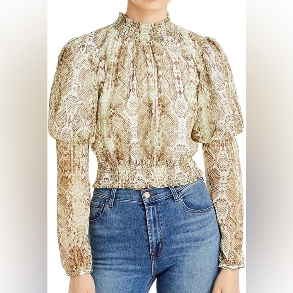 Wayf Cream DUCHESS Top with Brown Animal-Print Accent WOMEN SIZE M